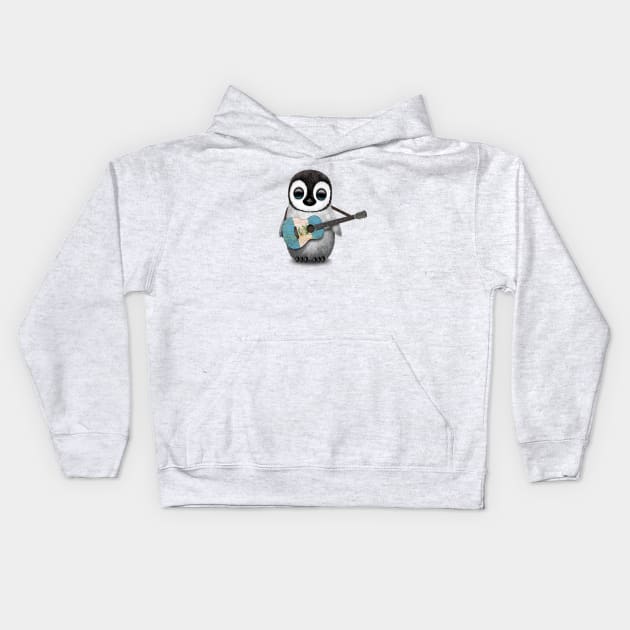 Baby Penguin Playing Guatemalan Flag Guitar Kids Hoodie by jeffbartels